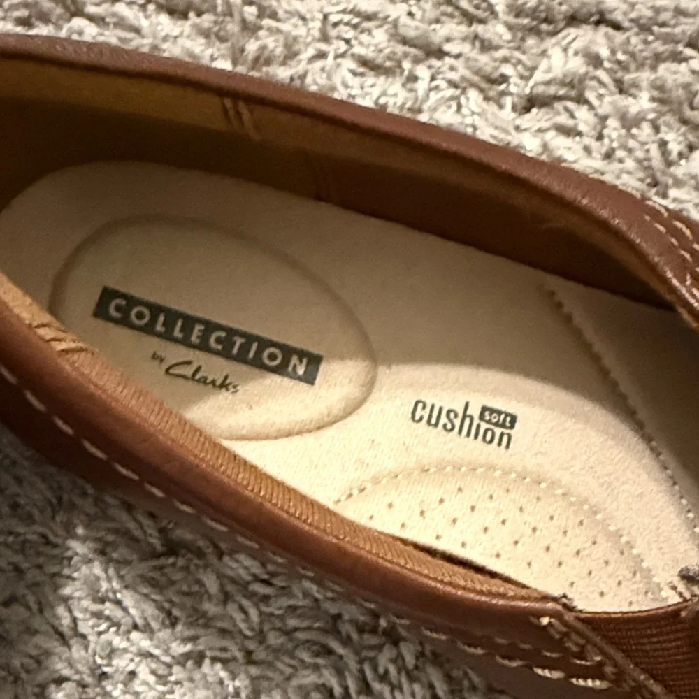 Clarks Brown Leather Slip-Ons - Picture 2 of 5